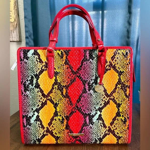 Brahmin NWT Tia - Red Dragon Experium Snake Print Tote - Picture 3 of 14